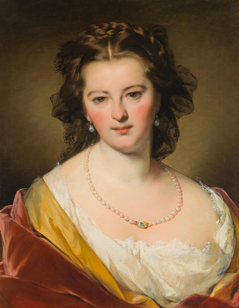Portrait of a Lady with a Pearl Necklace by Anton Einsle