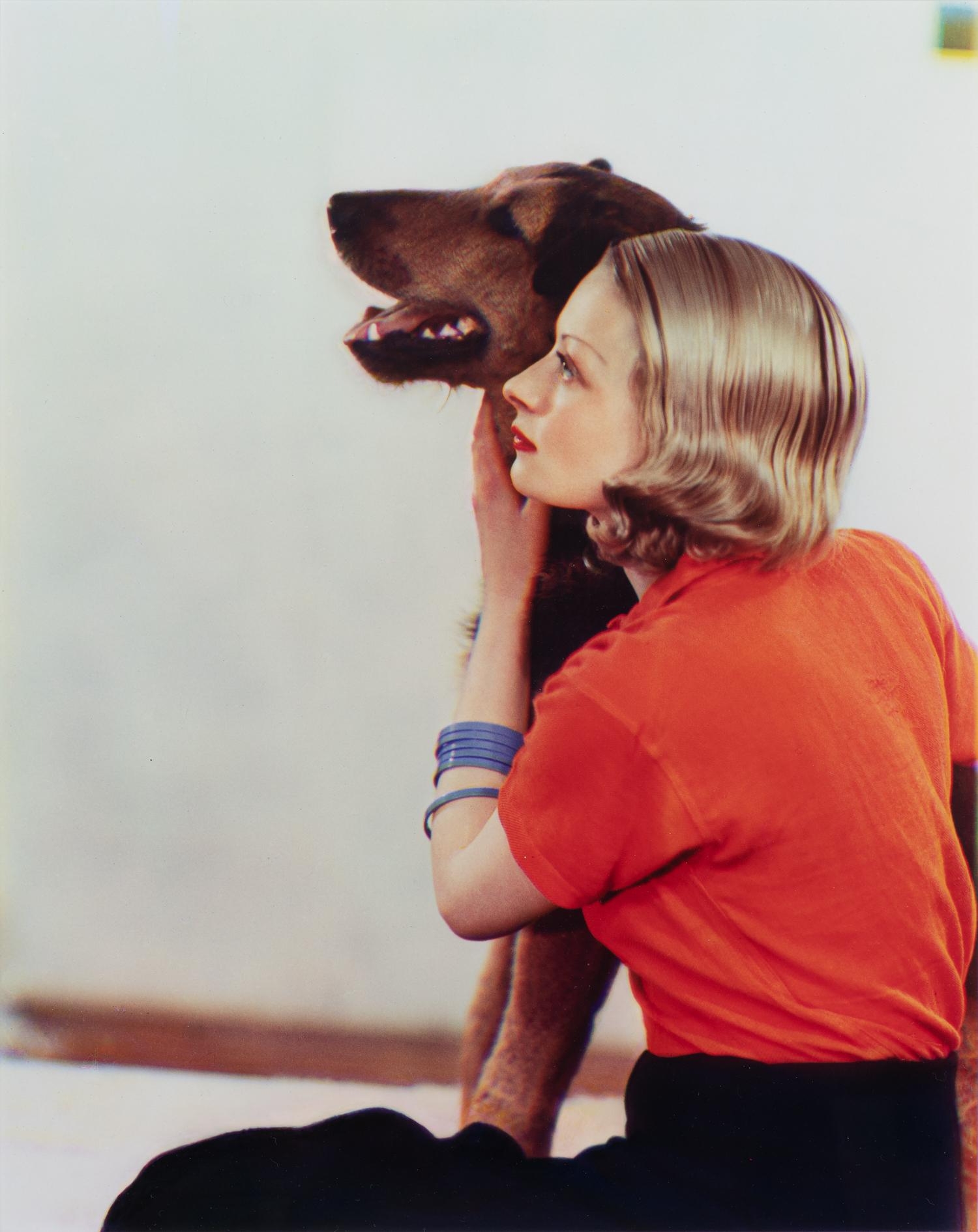 Artwork by Madame Yevonde, Portrait of model with dog, Made of Dye-transfer print in colours