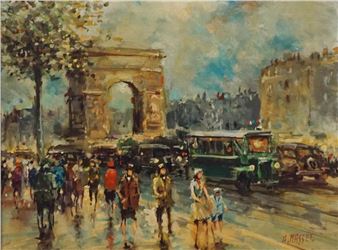 Parisian Street Scene Near Arc de Triomphe - A. Masset