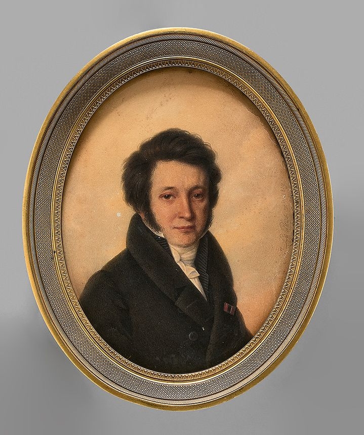 Artwork by S.l Le Pros, A man dressed in a black frock coat and white tie, Made of Oval miniature on paper