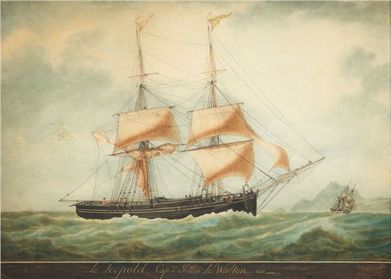 Antoine Roux | The brig schooner Leopold Captain Gilles le Walton under ...