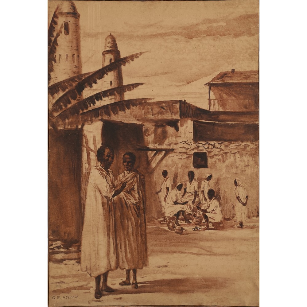 Artwork by G. B. Heller, Personaggi e scene di vita africane, Made of Oil on canvas.