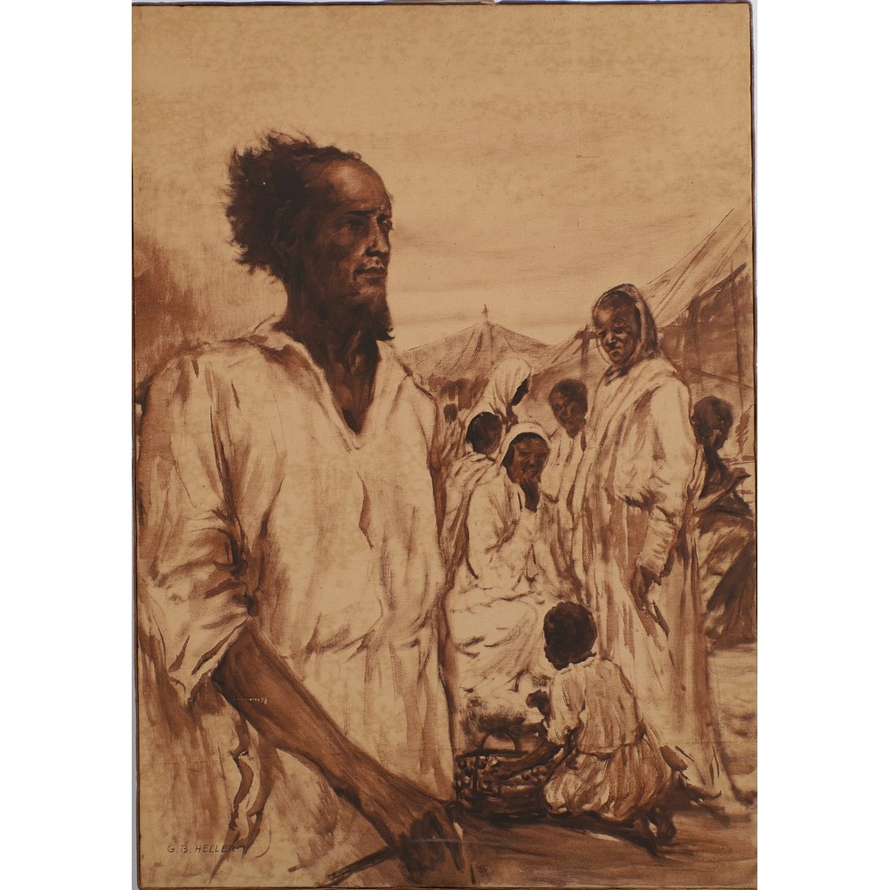 Artwork by G. B. Heller, Personaggi e scene di vita africane, Made of Oil on canvas.