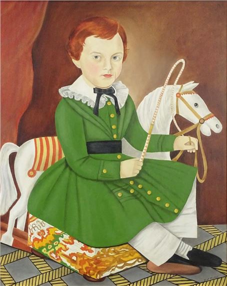 Portrait of a child with rocking horse by Evelyn S. Dubiel