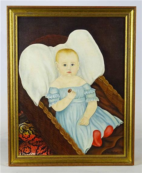 Portrait of baby in blue dress by Evelyn S. Dubiel