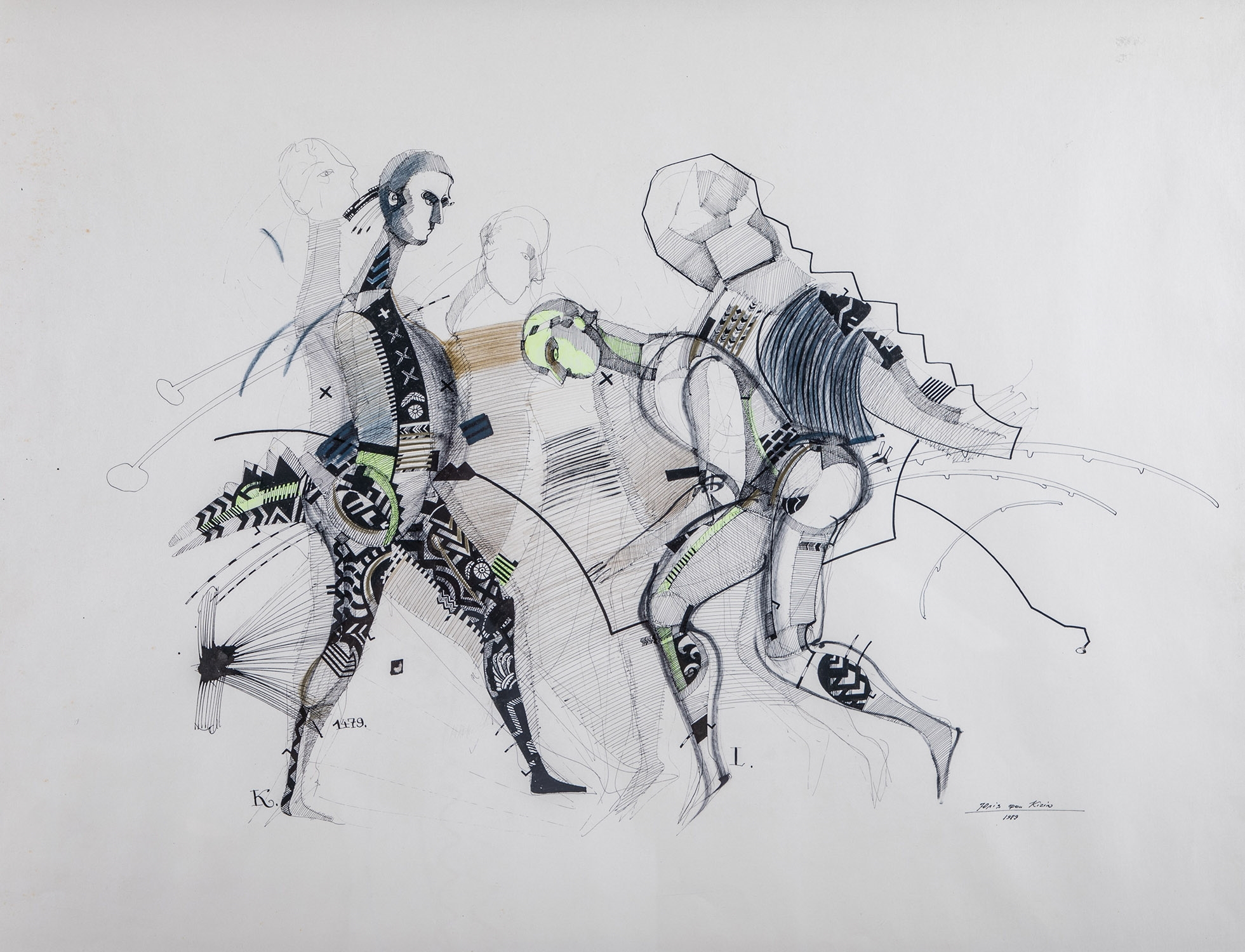 Artwork by Julia Kissina, Figures in motion, Made of Mixed media on paper