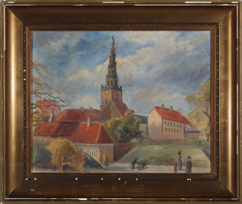 Artwork by Einar Mundt, Street scenery from Vor Frelsers Kirke, Made of Oil on canvas