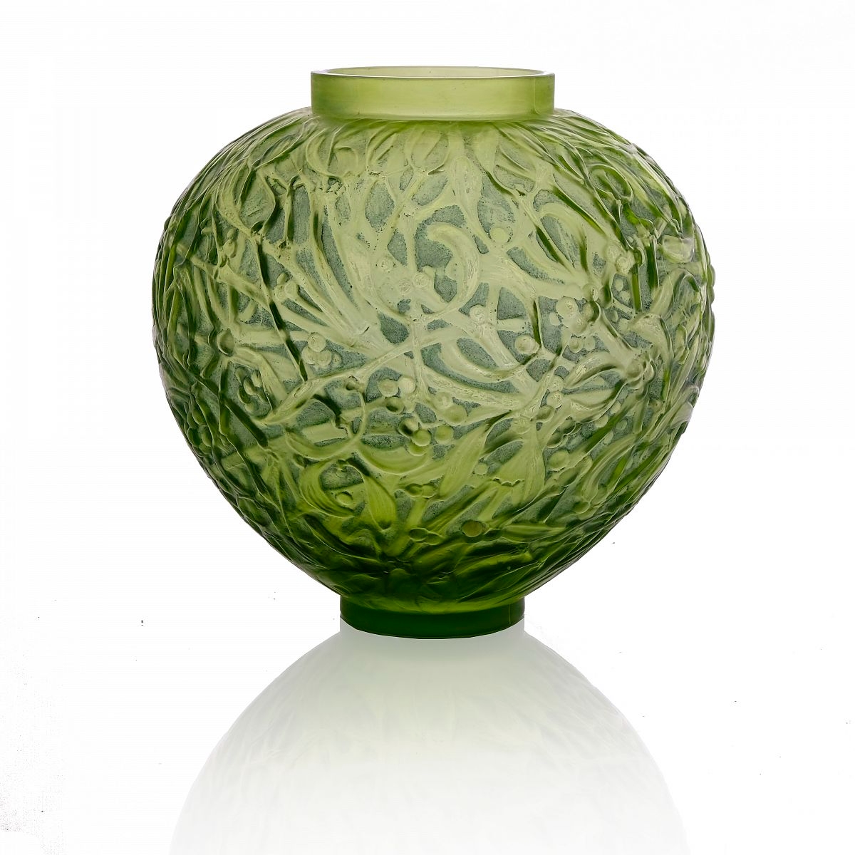 René Lalique Gui apple green glass vase MutualArt