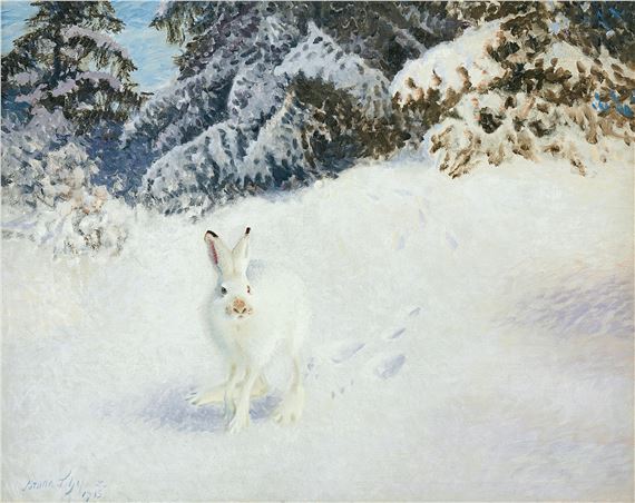 Hare i vinterlandskap by Bruno Liljefors, 1915