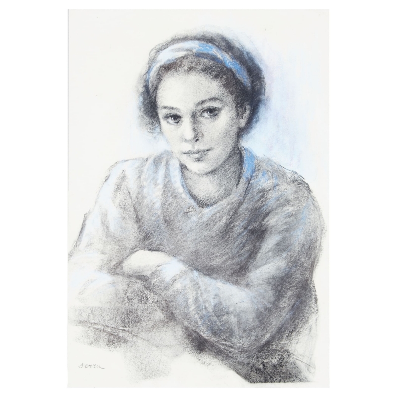 Artwork by Francesc Serra i Dimas, Joven con los brazos cruzados, Made of Charcoal and pastel drawing on paper