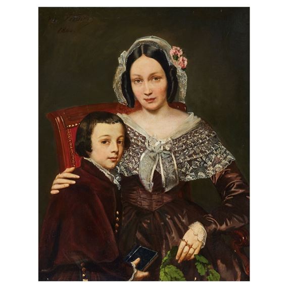 Retrato de dama y niño by Marcel Verdier, 1844