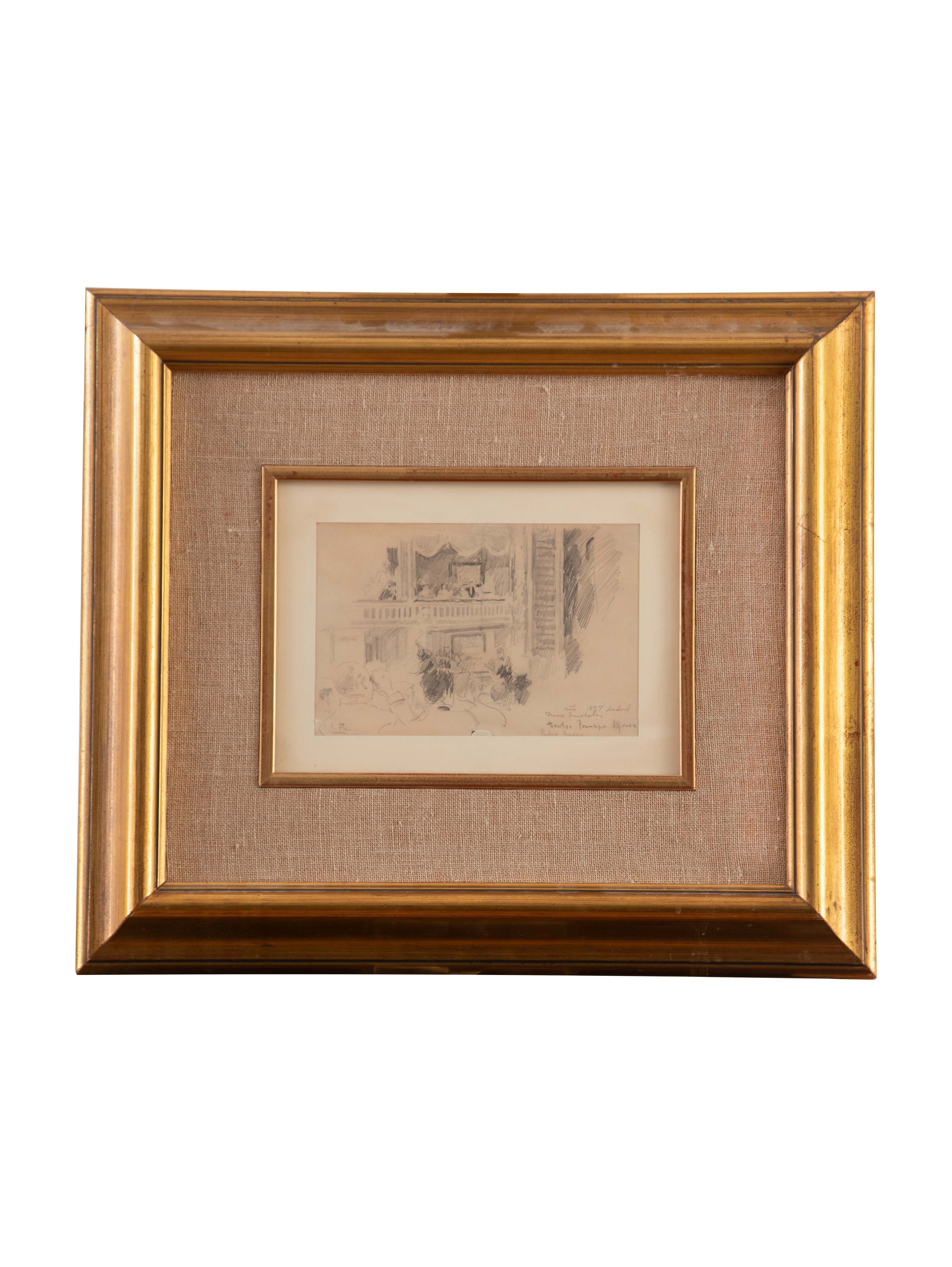 Artwork by Cecilio Pla y Gallardo, Palco regio, teatro del príncipe Alfonso, Madrid: Retrato de hombre sentado, Made of Pencil on paper