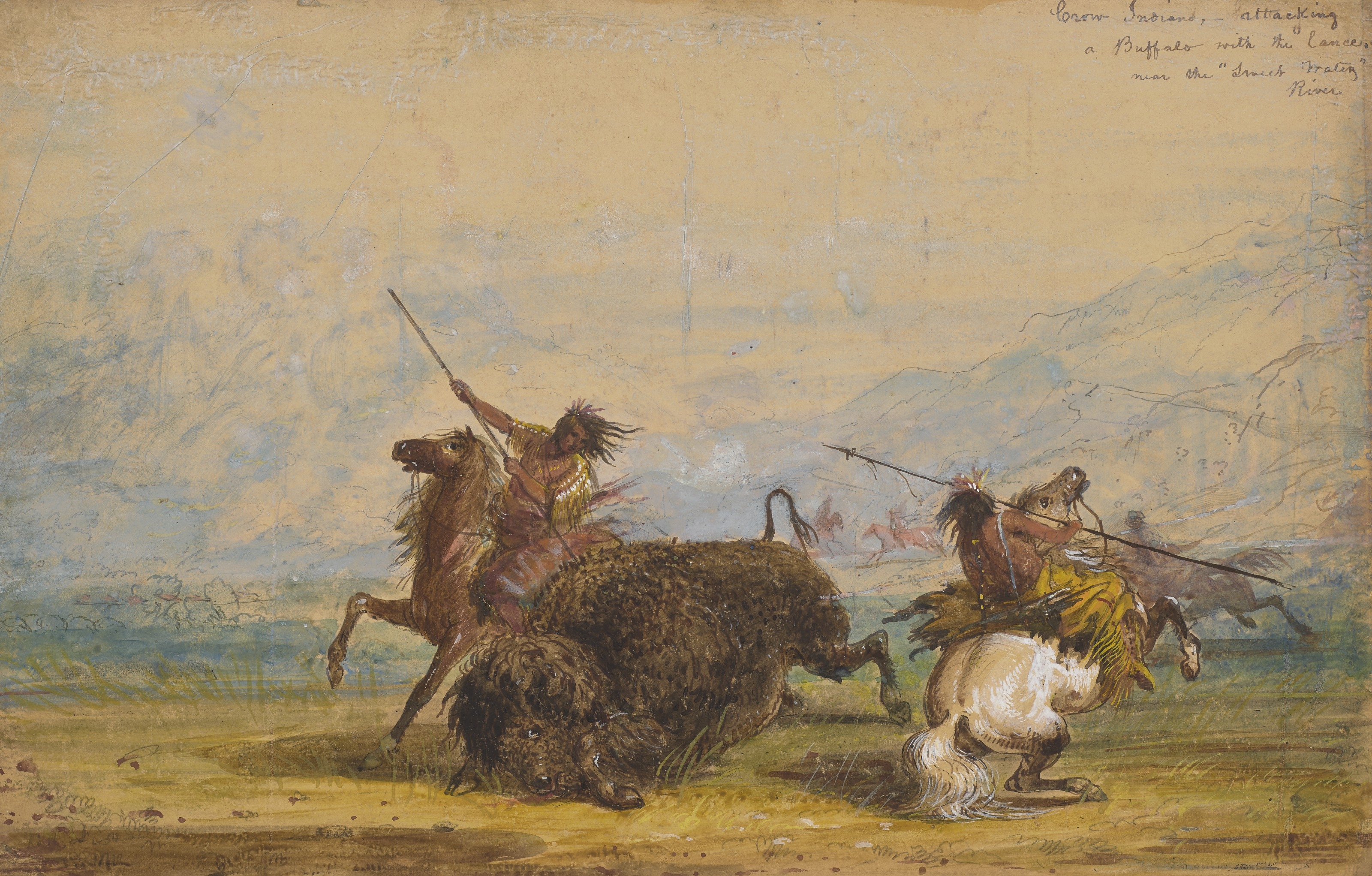 Alfred Jacob Miller | Crow Indians Attacking a Buffalo with the Lance ...