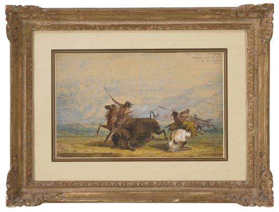 Alfred Jacob Miller | Crow Indians Attacking a Buffalo with the Lance ...
