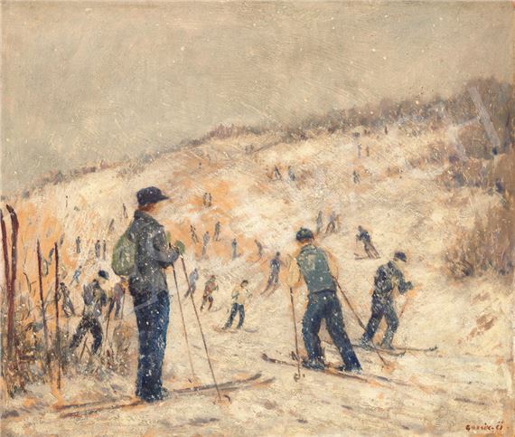 Skiers in the Buda Hills by Ödön Guzsik