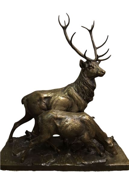 The stag and his fawn by Charles Paillet