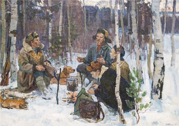 Hunters at rest. - Petr Nikiforovich Bogachev