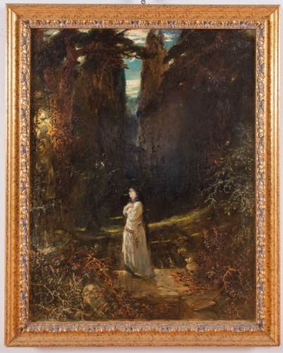 Artwork by Symbolism School, Paesaggio con figura, Made of Oil on canvas