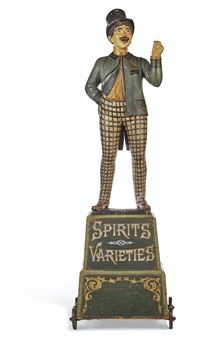 A CARVED AND POLYCHROME PAINT-DECORATED CIGAR STORE FIGURE OF A 'RACETRACK TOUT' - American School, 19th Century