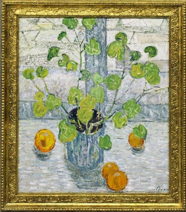 Artwork by Sergej Rumjanzew, Stillleben mit Zimmerpflanze und Orangen, Made of Oil / canvas / board