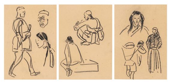 Three paintings by Ye Qianyu, 1943