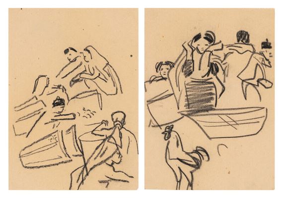 Two pieces of a farmhouse by Ye Qianyu, 1943