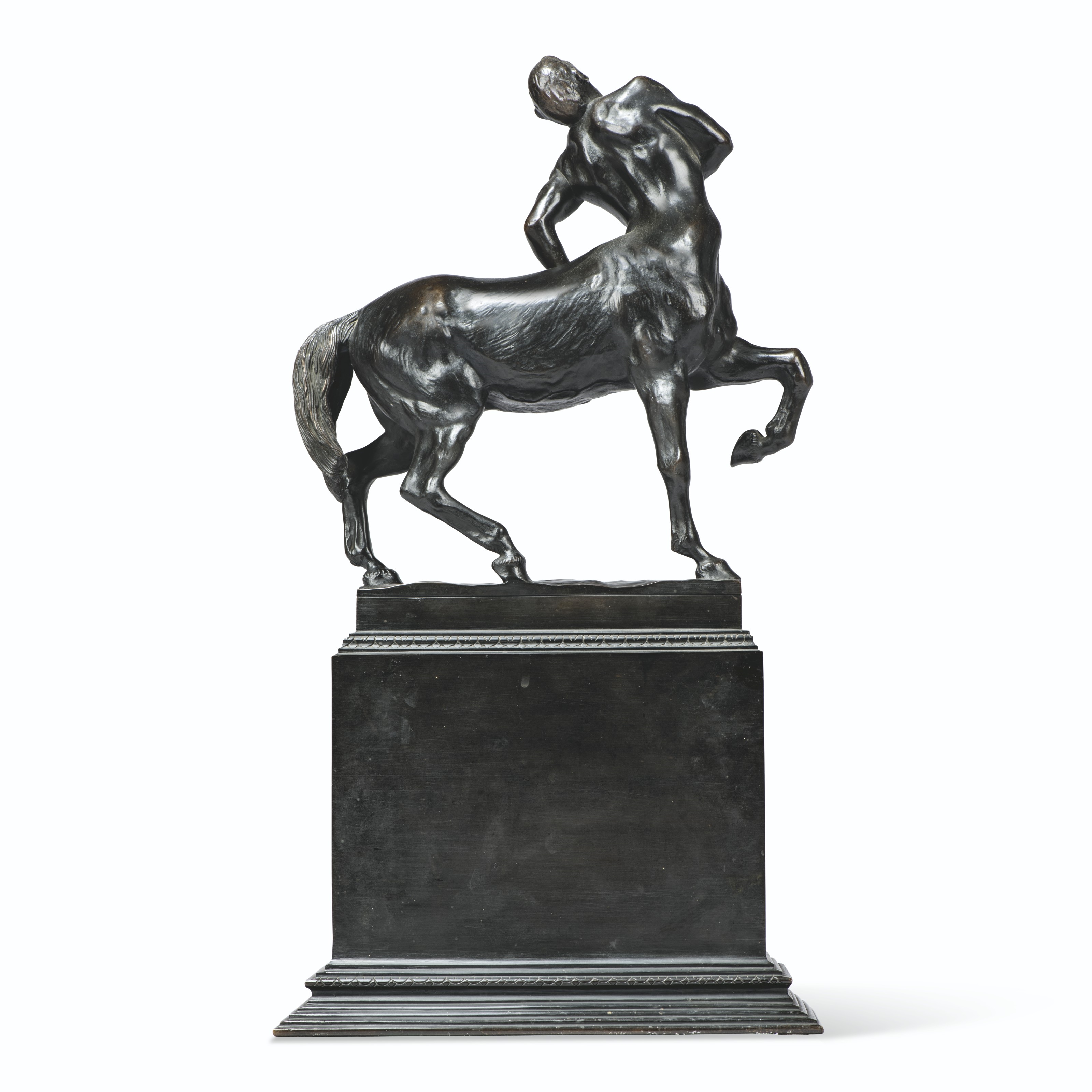 Artwork by Franz von Stuck, Verwundeter zentaur (Wounded centaur), Made of bronze, dark brown patina