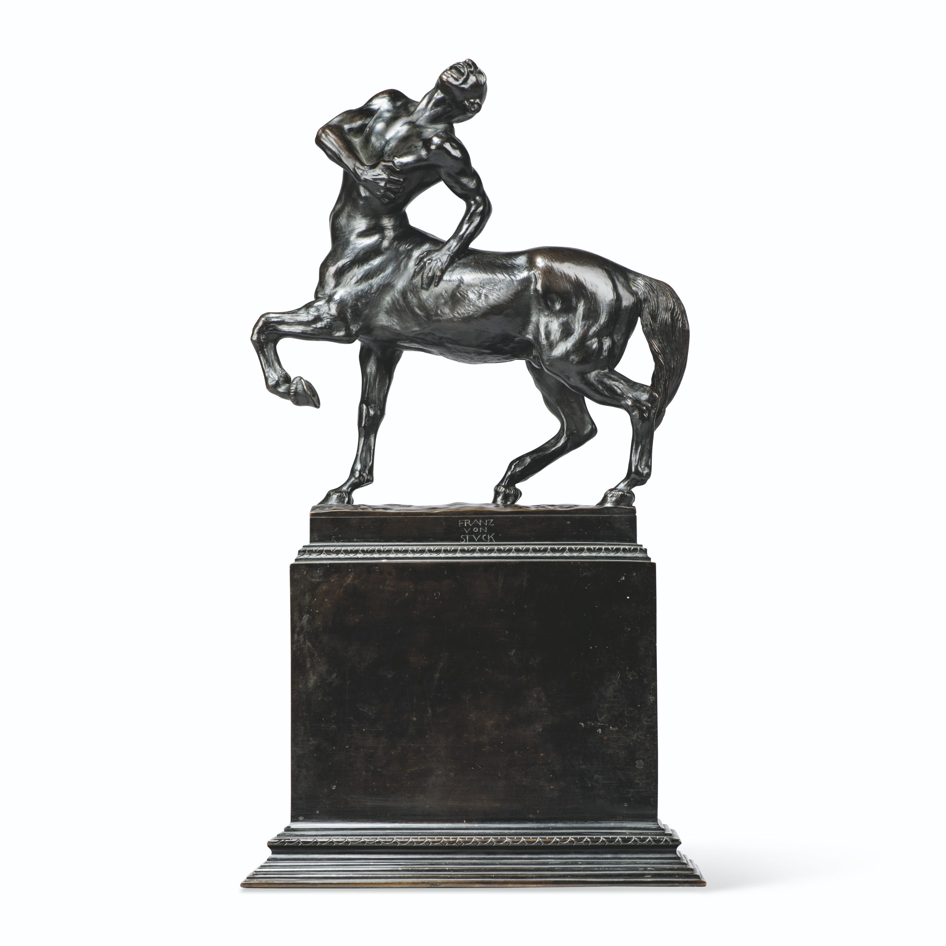 Artwork by Franz von Stuck, Verwundeter zentaur (Wounded centaur), Made of bronze, dark brown patina
