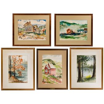 Depicting houses in a landscape; - William Musick