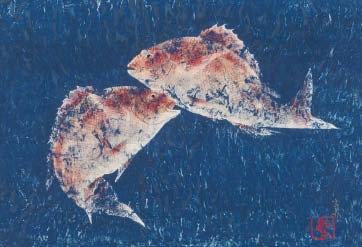 Artwork by Seison Maeda, Sea breams, Made of ink and color on paper