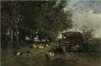 Paysage avec des poules - Alexandre Defaux