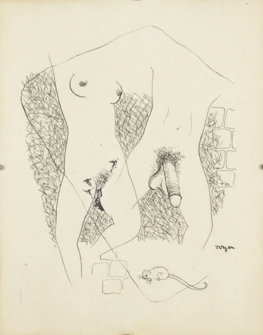 Artwork by Toyen, Composition érotique, Made of Original drawing in ink on paper