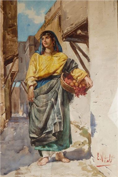 Woman with a basket of fruit by Edouardo Vitali