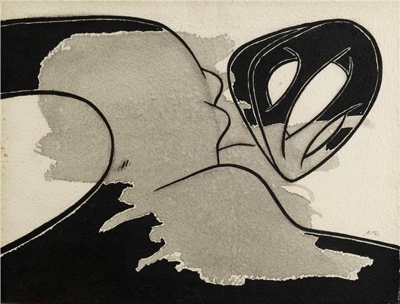 Composition abstraite en gris, noir et blanc by Agustin Cárdenas, 1972