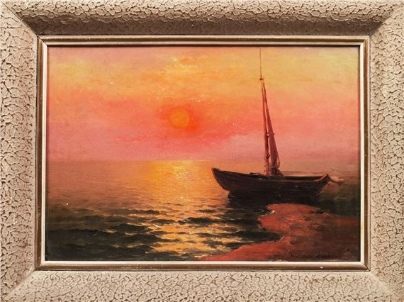 Łódź o zachodzie słońca by Wiktor Korecki