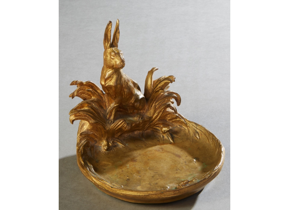 Artwork by Charles Paillet, Seated Rabbit Pen Tray, Made of gilt bronze