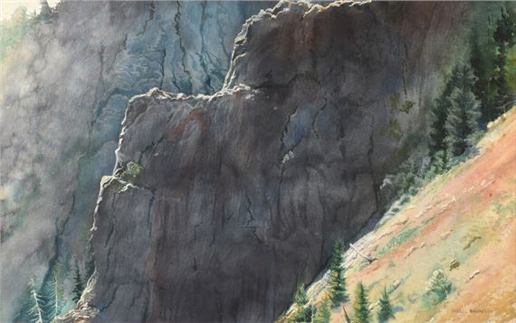 Afternoon by the Rocky Formation with Evergreens by Merrill Mahaffey