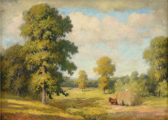 Haystack and Horses in Hockanum Meadows, Massachusetts by James Goodwin McManus, 1918