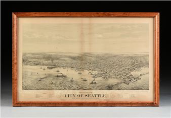 Bird's-eye View of the City of Seattle, Puget Sound, Washington Territory - L. Bancroft