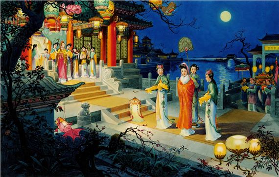 JIA YUANCHUN OF GRAND VIEW GARDEN RETURNS TO CELEBRATE THE LANTERN FESTIVAL by Hu Boxiang, 1939