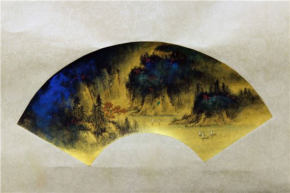 Zhang Daqian | 张大千泥金泼彩山水图纸本设色立轴| MutualArt