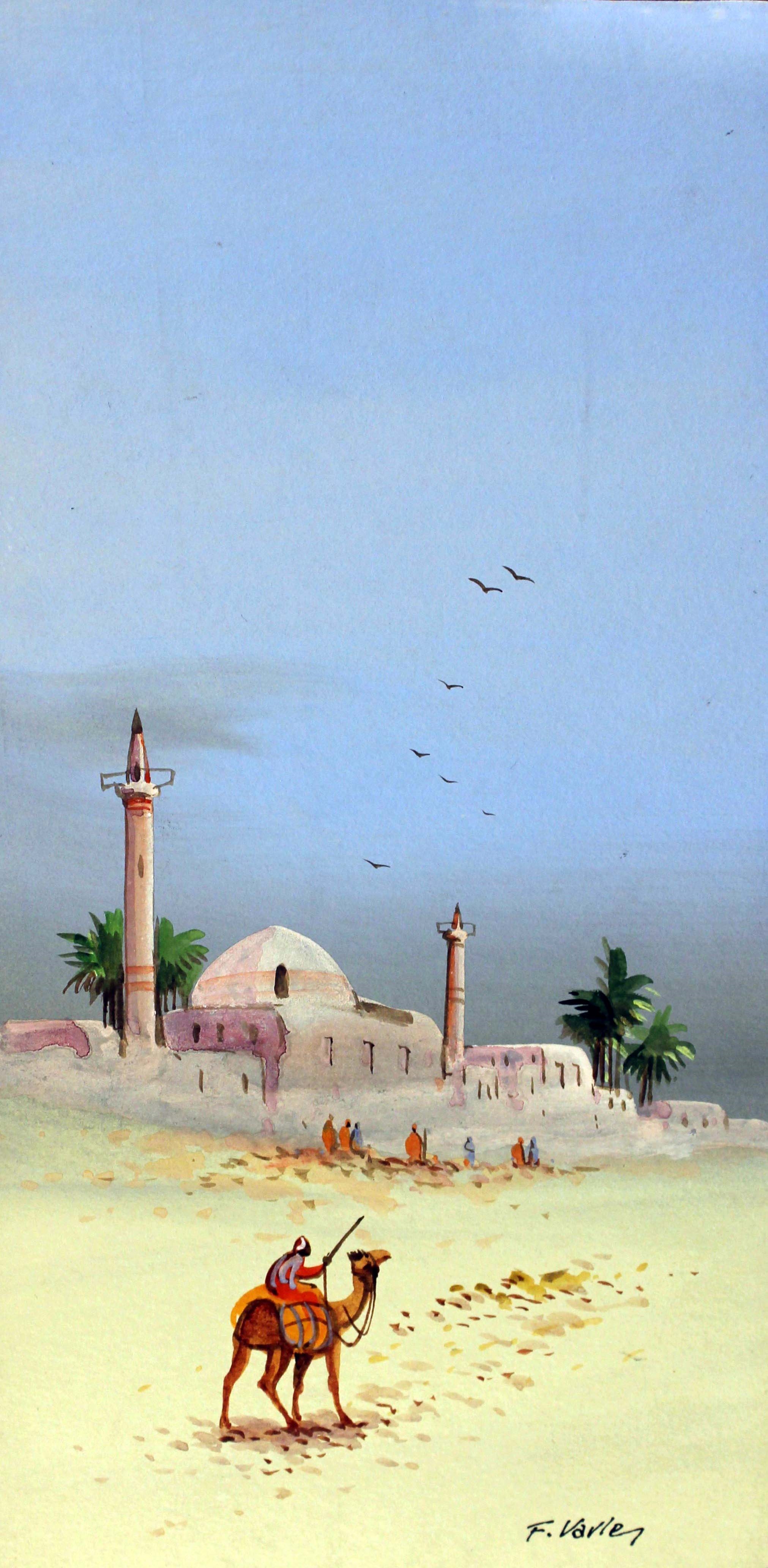 F. Varley | Arabian man riding a camel in the desert | MutualArt