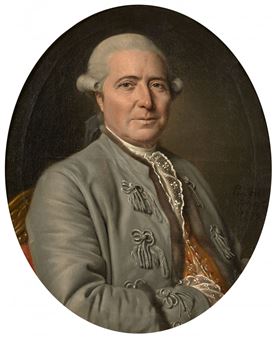 Portrait d'homme à la veste grise et Portrait de son épouse à la robe bleue bordée de fourrure - Simon Pinson