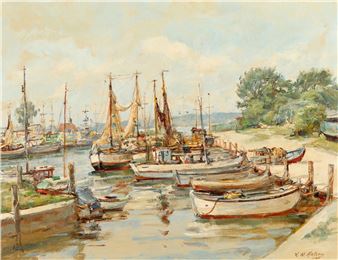 Hafenansicht mit Fischerbooten - Hans Werner Matern