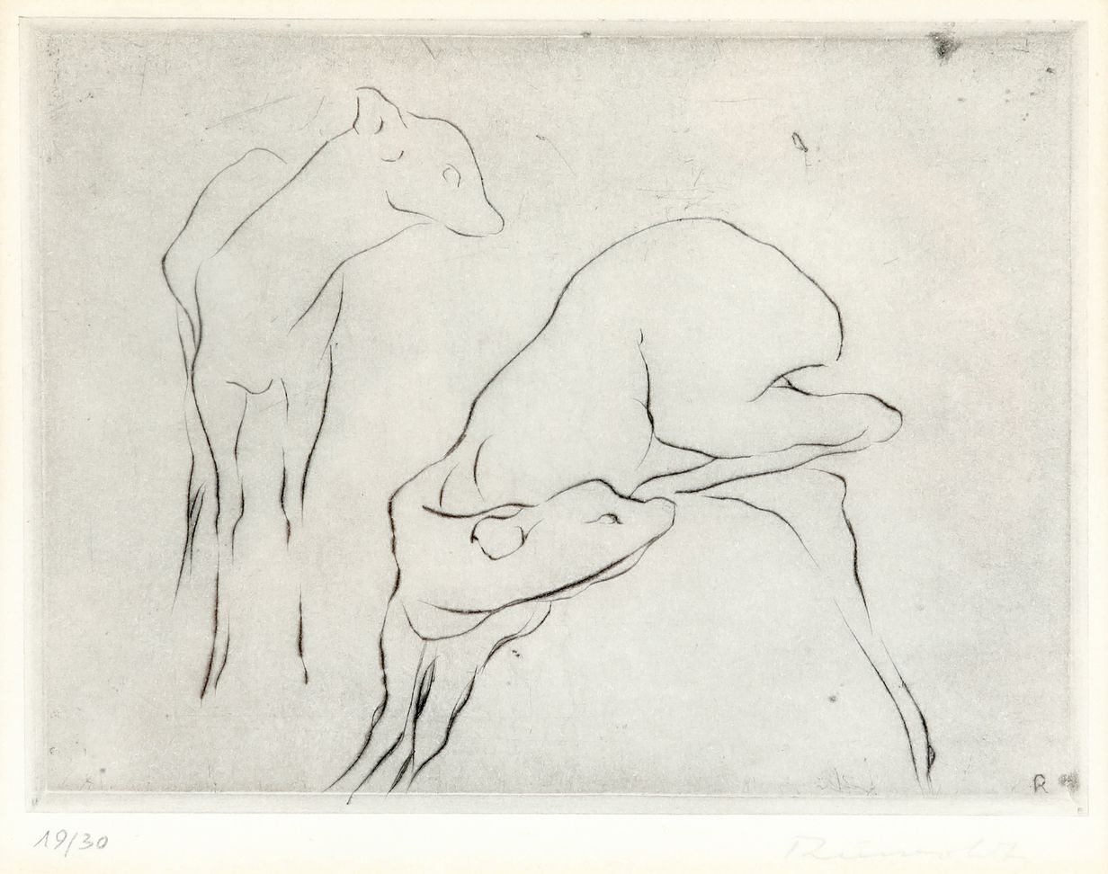 Artwork by Hans Martin Ruwoldt, Zwei Rehkitze, Made of Etching