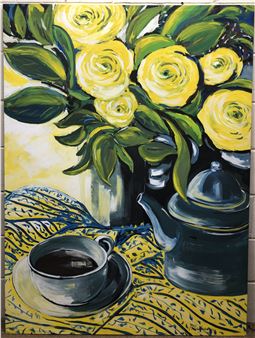 Still Life with coffeepot, cup and flowers - Michele Mallaroni