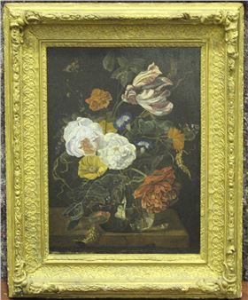 Still Life of Flowers in a Vase with Butterflies - C. Stuart