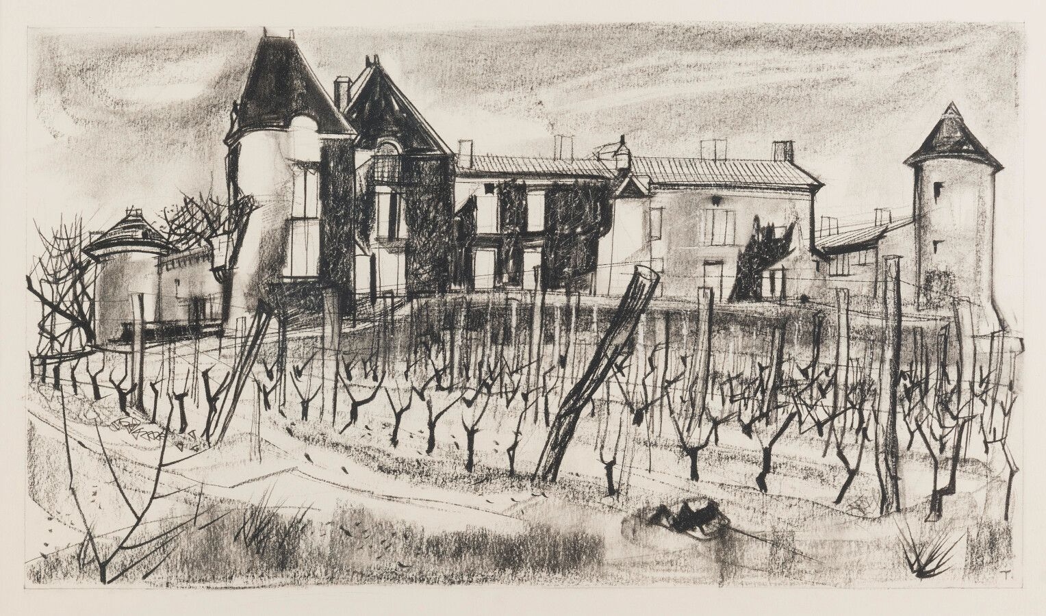 Artwork by Pierre Theron, Château Yquem; Château de La Brède, Made of Conté pencil drawing (2)