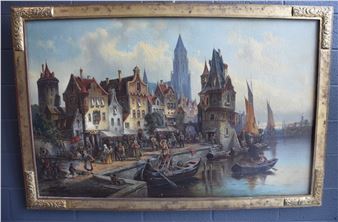 Busy Flemish/Dutch city quay - L. van Howe