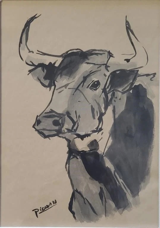 Artwork by Pablo Picasso, Striking Bull, Made of Ink wash on paper